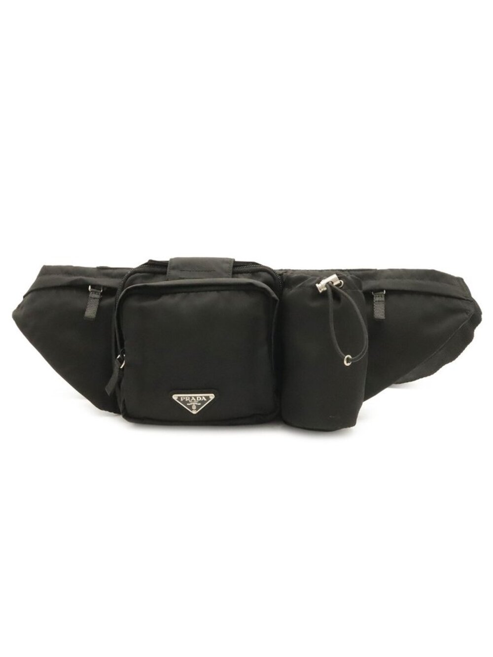 Prada Triangle Logo Waist Bag Pouch Hip Nylon Nero Black Silver